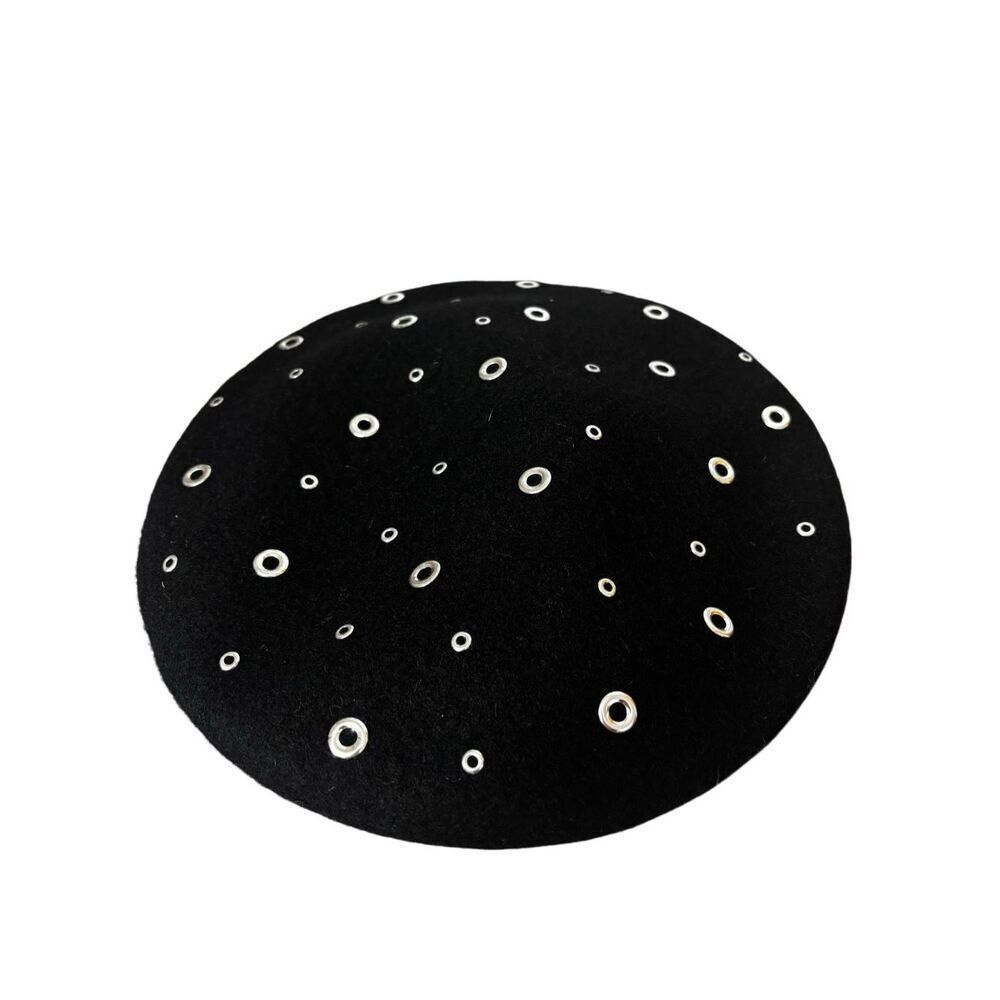 Michael Kors Grommeted Felt Beret black wool blend